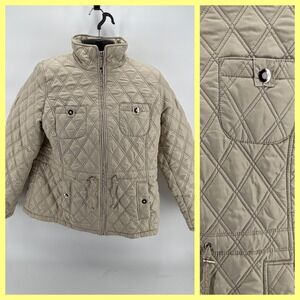 COVINGTON Outerwear Quilted Beige Zip Up Stand Collar Jacket Women's XL EG